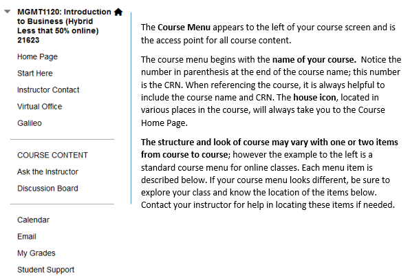 Course menu layout