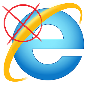 Internet Explorer logo and icon with a red x to indicate that it is not suitable for Blackboard.