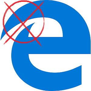 Microsoft Edge logo and icon with a red x to indicate that it is not suitable for Blackboard.